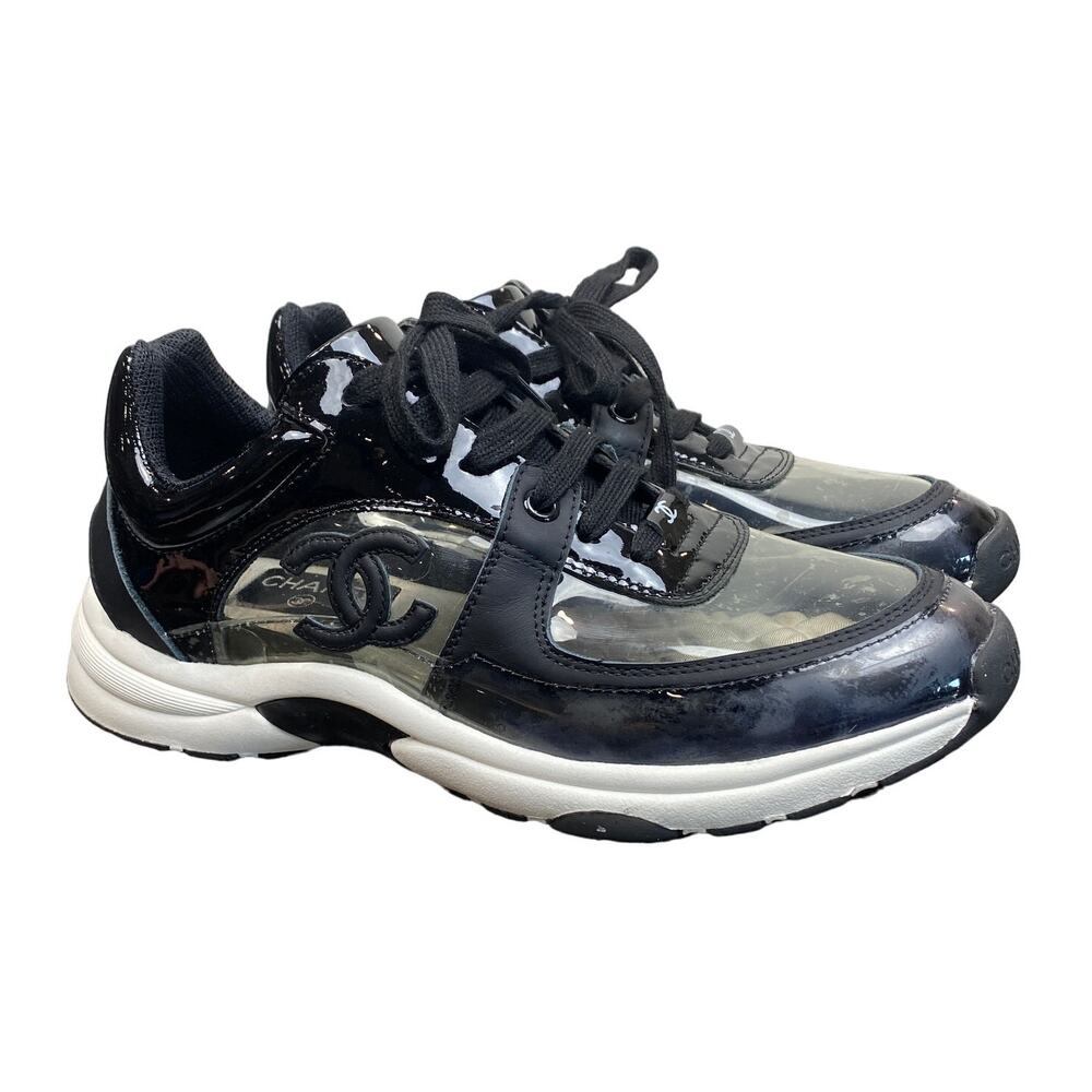 Chanel CC PVC Leather See Through Sneakers Shoes Women's 39